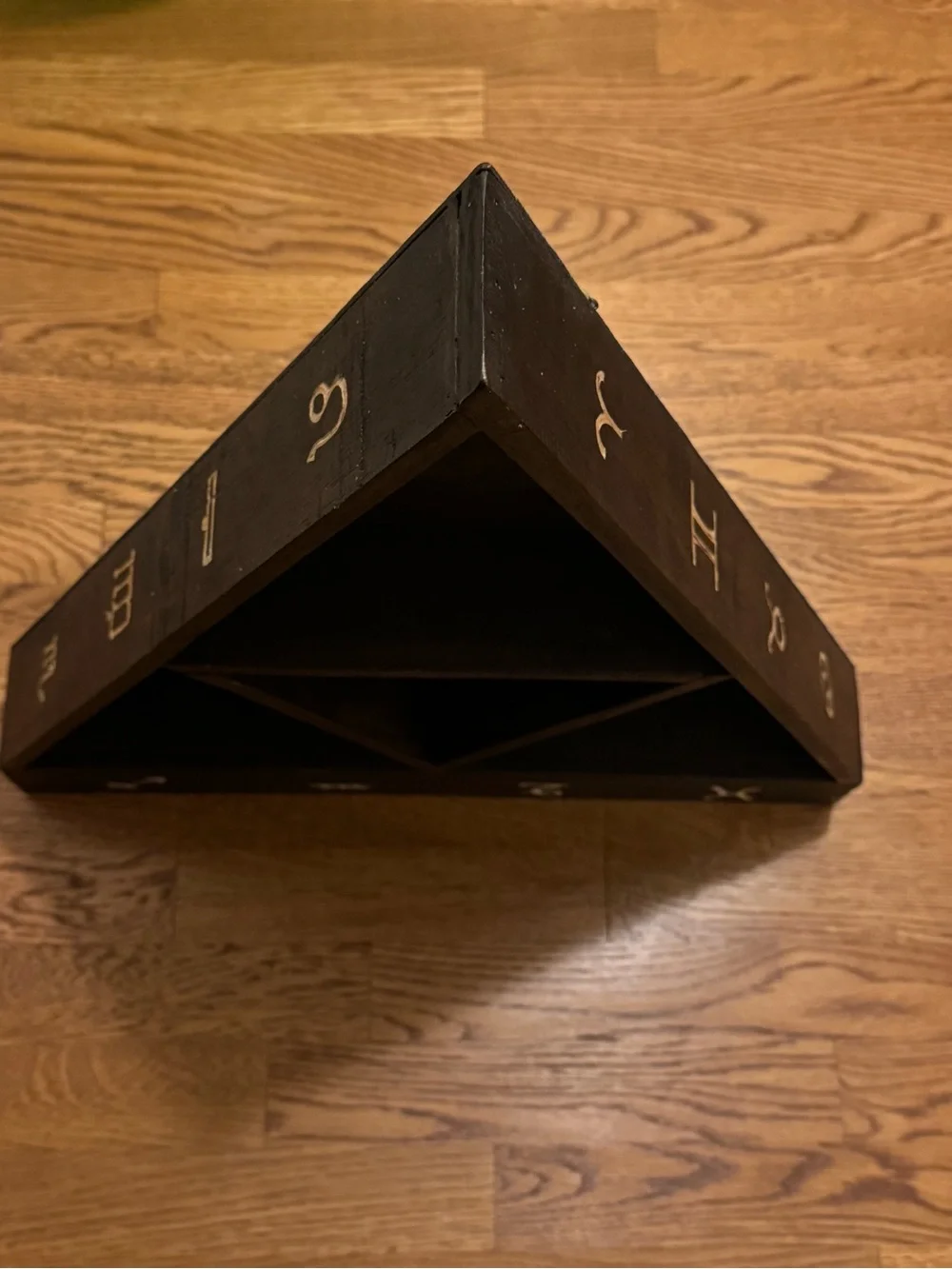 Large Black Woden Pyramid Hanging Shelf with Zodiac Symbols - Earthbound